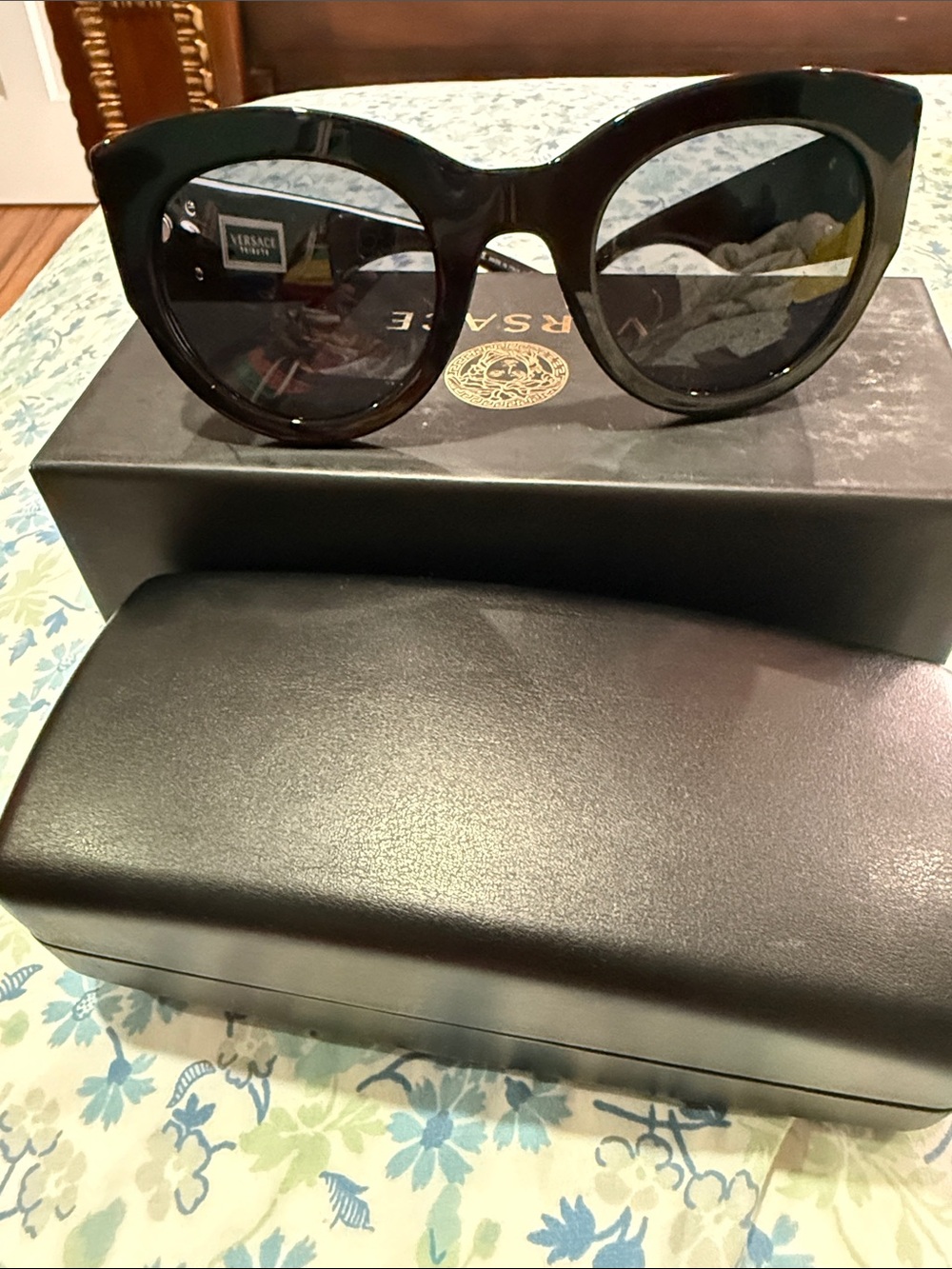Versace Women's Black Round Cat-Eye Sunglasses